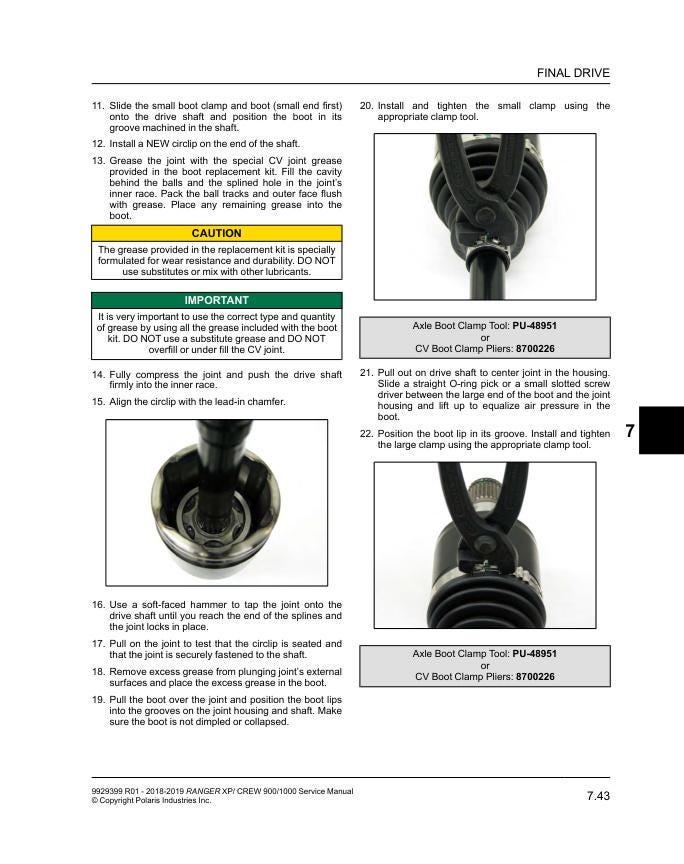 Polaris Ranger 900 1000 XP Crew UTV Service Manual sample page from the repair manual