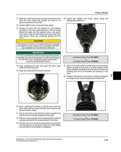 Polaris Ranger 900 1000 XP Crew UTV Service Manual sample page from the repair manual