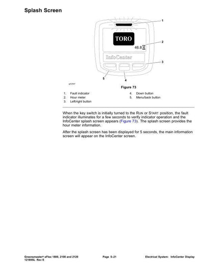 Toro Greensmaster eFlex 1800 2100 2120 Mower Service Manual sample page with diagrams and specifications