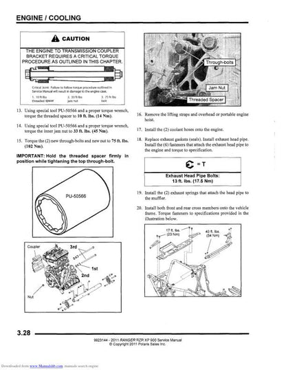 Polaris RZR Ranger 900 UTV Service Manual sample page with diagrams and specifications