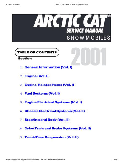 Arctic Cat Panther Bearcat Thundercat ZR ZL Snowmobile Service Manual factory service manual title page