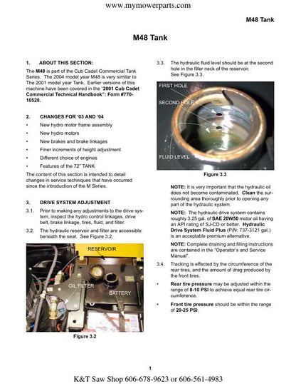 Cub Cadet M48 Tank Zero Turn Mower Service Manual sample page from service manual