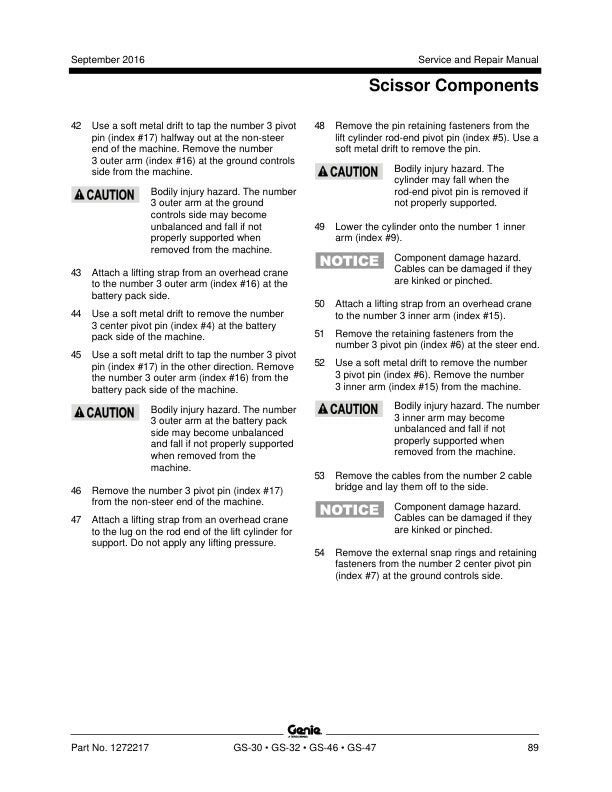 Genie  GS 1530-4047 Scissor Lift Service Manual sample page with service data and tables