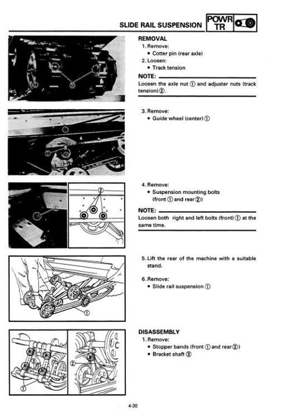 Yamaha Vmax VX750 VX800 MM800 Snowmobile Service Manual sample page with technical illustrations