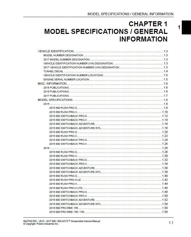 Polaris AXYS 600 800 Snowmobile Service Manual sample page from service manual
