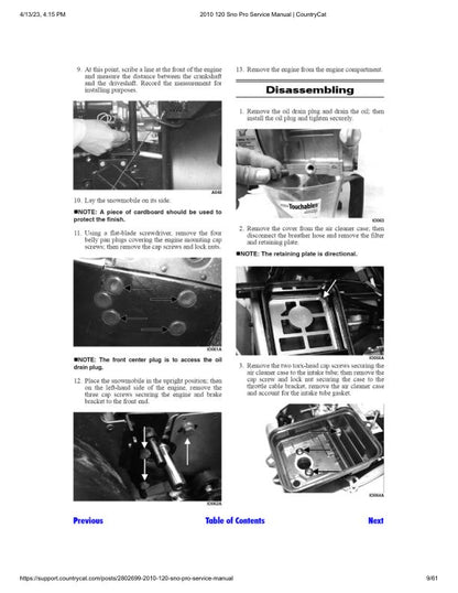 Arctic Cat Sno Pro 120 Snowmobile Service Manual table of contents