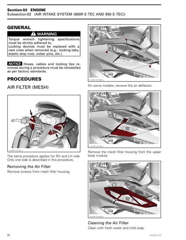 Skidoo Summit Freeride 600 850 900 Snowmobile Service Manual sample page with technical illustrations