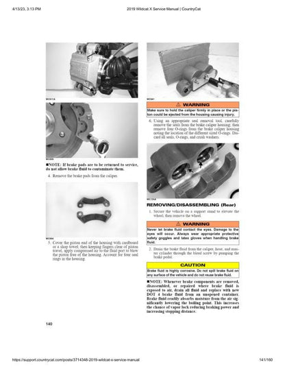 Arctic Cat Wildcat X 1000 UTV Service Manual sample page with service data and tables