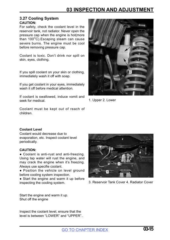 CFMOTO UFORCE 800 UTV Service Manual sample page with diagrams and specifications