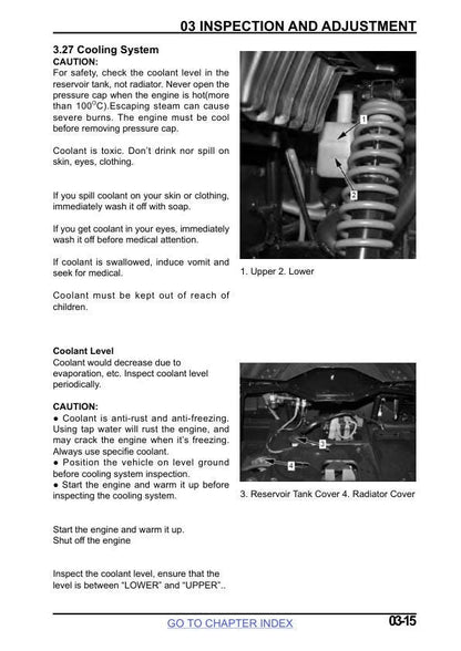 CFMOTO UFORCE 800 UTV Service Manual sample page with diagrams and specifications