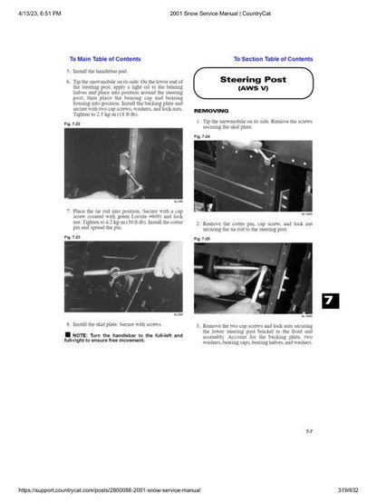 Arctic Cat Panther Bearcat Thundercat ZR ZL Snowmobile Service Manual sample page with technical illustrations