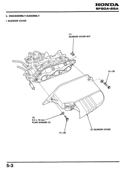 Honda BF20A BF25A BF30A Outboard Service Manual sample page with technical illustrations