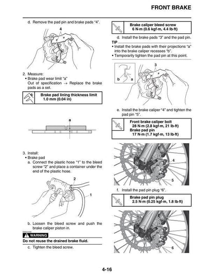 Yamaha YZ 125 N2 Motorcycle Service Manual sample page showing repair procedures