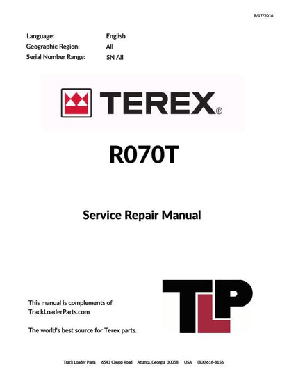 Terex R070 T Track Loader Service Manual factory service manual title page