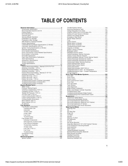 Arctic Cat F5 Bearcat F570 T570 TZ1 Snowmobile Service Manual table of contents