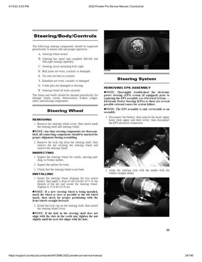 Arctic Cat Prowler Pro UTV Service Manual sample page showing repair procedures