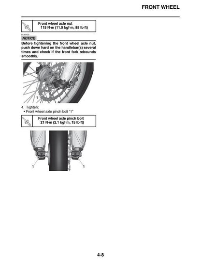 Yamaha YZ250FX Motorcycle Service Manual sample page from service manual