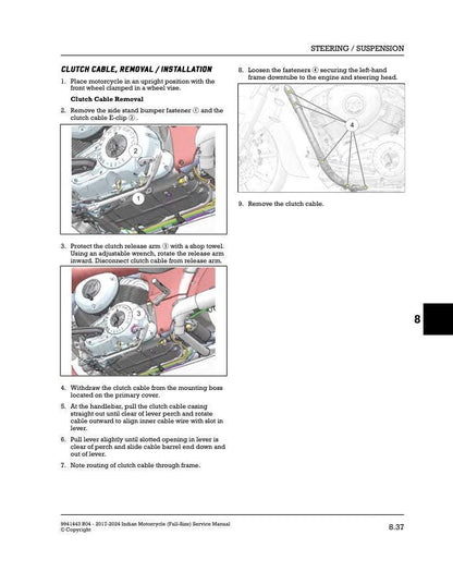 Indian Chief Chieftain Roadmaster Springfield Full Size Motorcycle sample page with technical illustrations