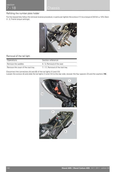 Ducati Diavel ABS Motorcycle Service Manual sample page showing repair procedures
