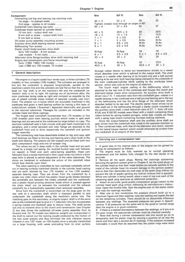 BMW K 100 K 75 Motorcycle Service Manual sample page with diagrams and specifications