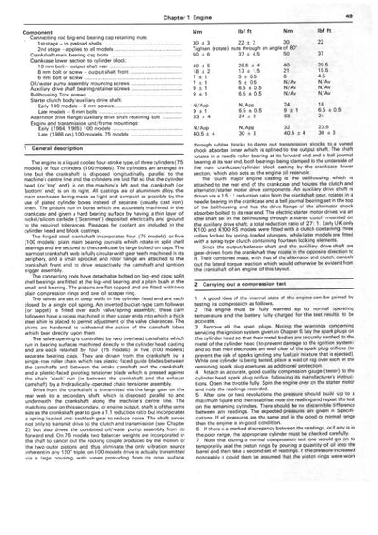 BMW K 100 K 75 Motorcycle Service Manual sample page with diagrams and specifications