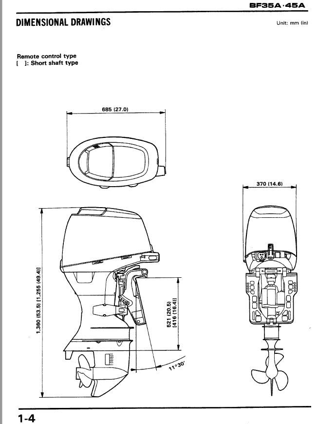 Honda BF35A BF40A BF45A BF50A Outboard Service Manual sample page with technical illustrations