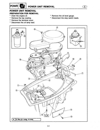 Yamaha F8B F9.9A F9.9B T9.9U Outboard Service Manual sample page with technical illustrations