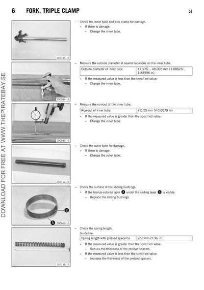 KTM 1290 Super Duke R Motorcycle Service Manual sample page with diagrams and specifications