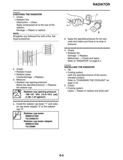 Yamaha YZF-R1 Motorcycle Service Manual sample page with service data and tables