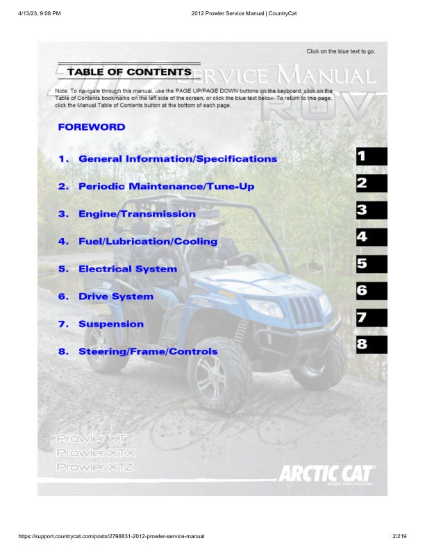Arctic Cat Prowler HDX Service Manual factory service manual title page