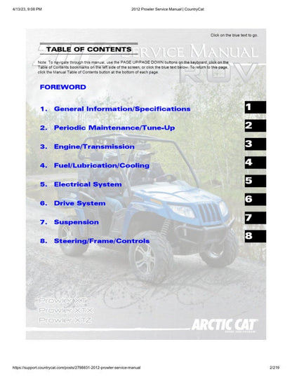 Arctic Cat Prowler HDX Service Manual factory service manual title page