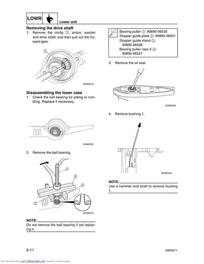 Yamaha 40V 50H 40W 50W Outboard Service Manual sample page with service data and tables