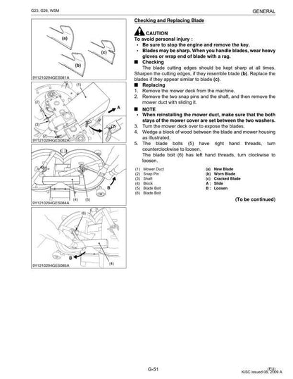 Kubota G 23 26 Mower Service Manual sample page with diagrams and specifications