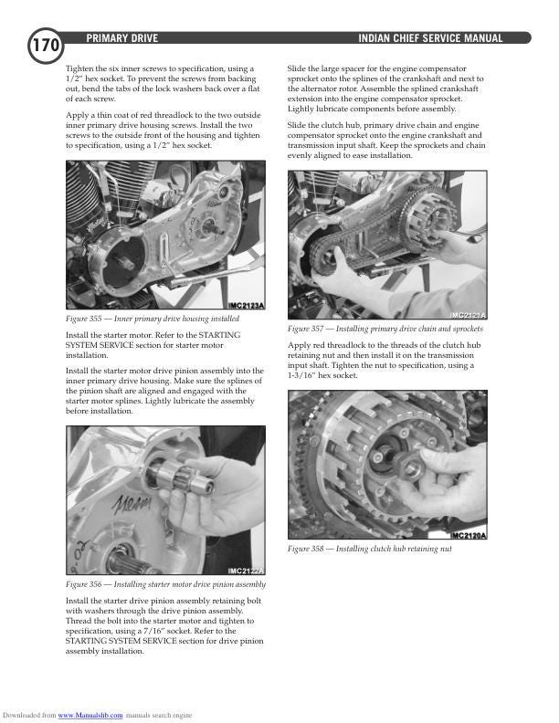 Indian Chief Deluxe Roadmaster Springfield Motorcycle Service Manual sample page with technical illustrations