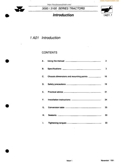 Massey Ferguson MF 3050 3060 3065 Tractor Service Manual table of contents