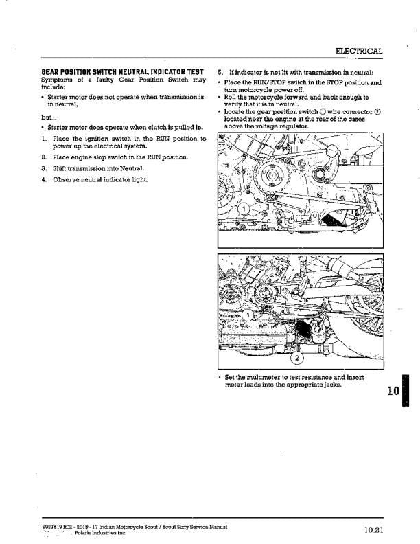 Indian Scout Motorcycle Service Manual sample page showing schematics and diagrams