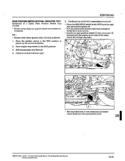 Indian Scout Motorcycle Service Manual sample page showing schematics and diagrams