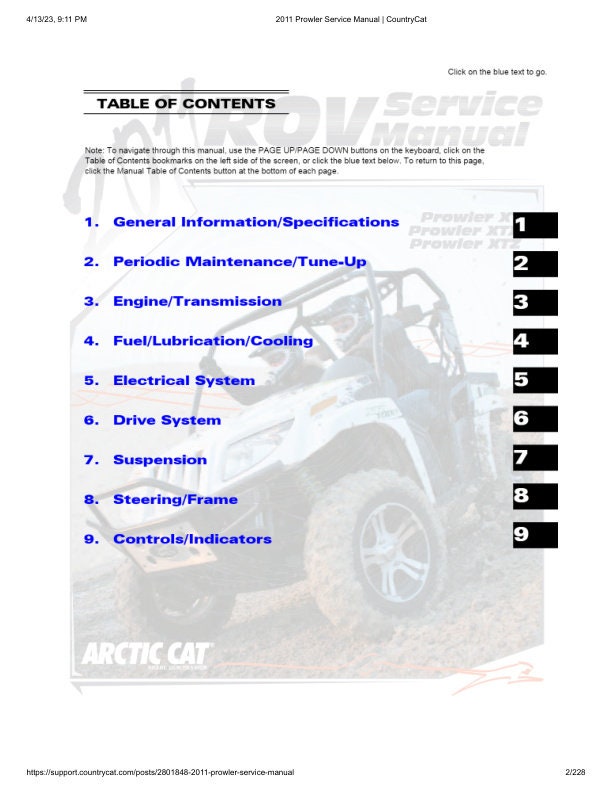 Arctic Cat Prowler HDX UTV Service Manual factory service manual title page