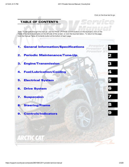 Arctic Cat Prowler HDX UTV Service Manual factory service manual title page