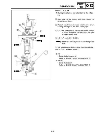 Yamaha Phazer Snowmobile Service Manual sample page with diagrams and specifications