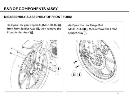 Revolt RV400 Electric Motorcycle Service Manual sample page with diagrams and specifications