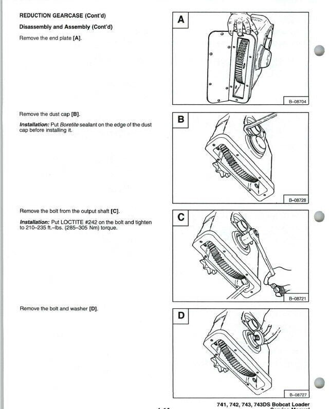 Bobcat 741 742 743 Skid Steer Loader Service Manual sample page with diagrams and specifications