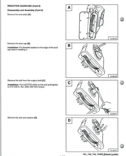 Bobcat 741 742 743 Skid Steer Loader Service Manual sample page with diagrams and specifications