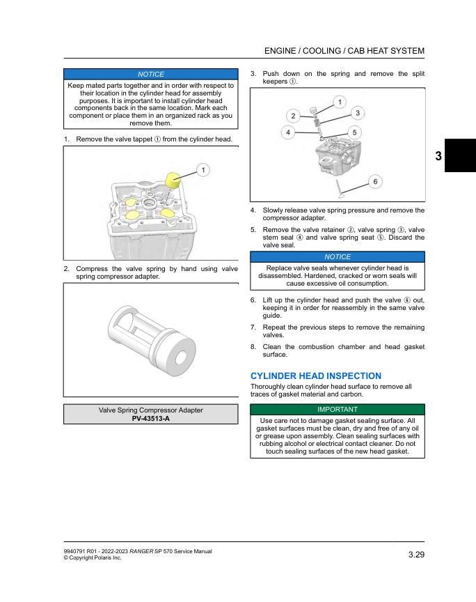 Polaris Ranger SP 570 UTV Service Manual sample page showing repair procedures