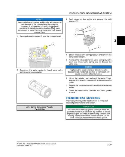 Polaris Ranger SP 570 UTV Service Manual sample page showing repair procedures