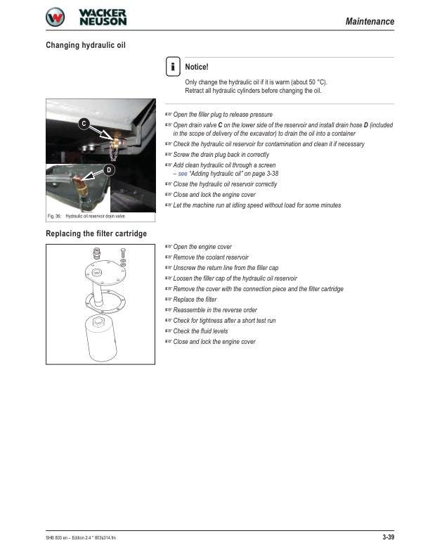 Wacker Neuson 803 Track Excavator Service Manual sample page from the repair manual
