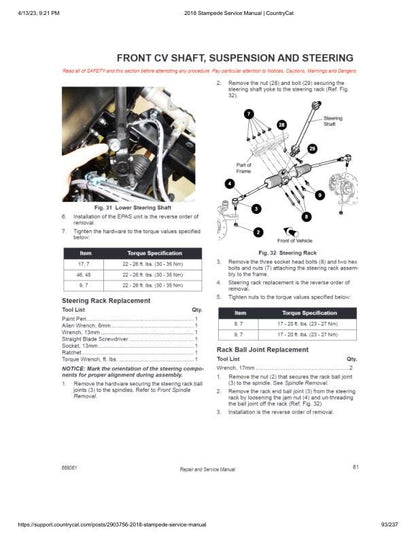 Textron (Arctic Cat) Stampede 900 UTV Service Manual sample page showing repair procedures