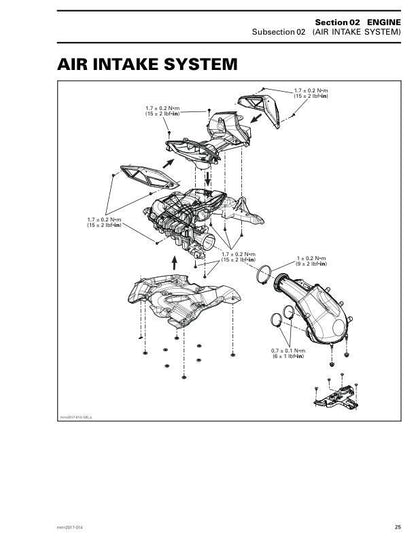 Skidoo MXZ Snowmobile Service Manual sample page with technical illustrations