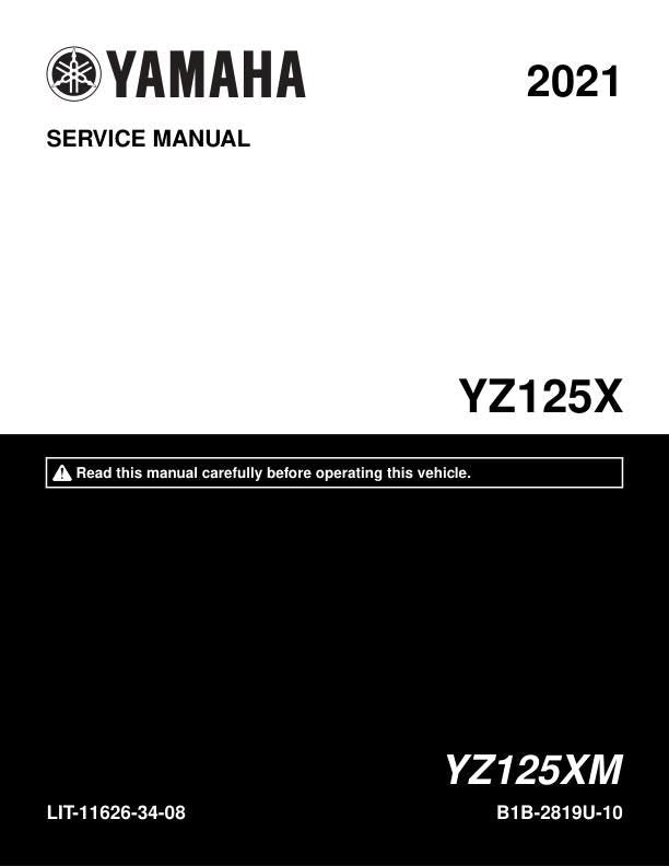 Yamaha YZ 125 YZ125X Motorcycle Service Manual factory service manual title page