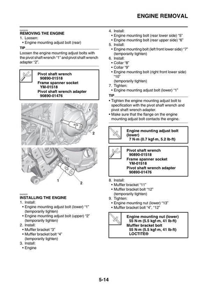 Yamaha XSR900 Motorcycle Service Manual sample page showing repair procedures